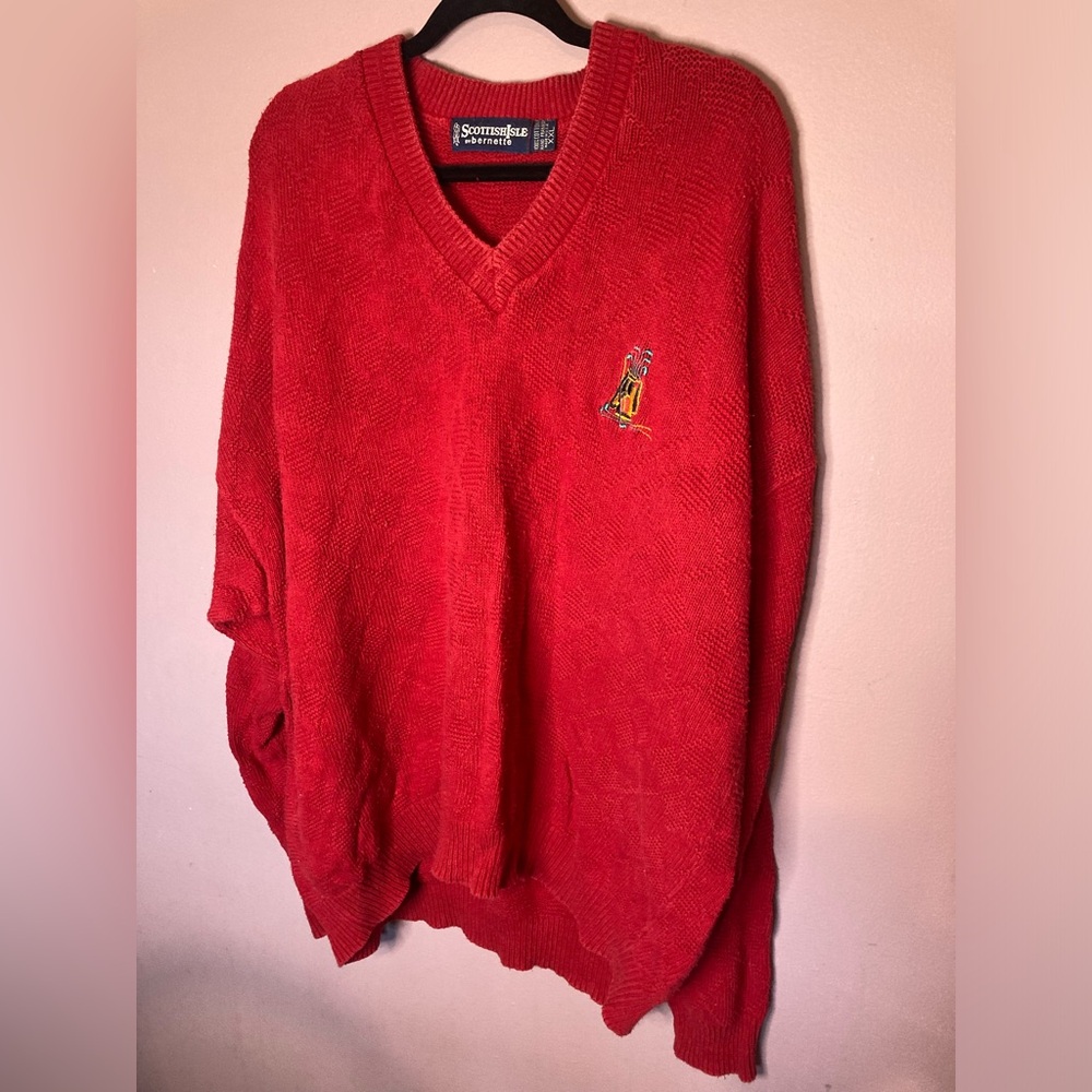 Scottish isle by bernette Men's Red Sweater Gold club Embroidered XXL - Picture 3 of 5